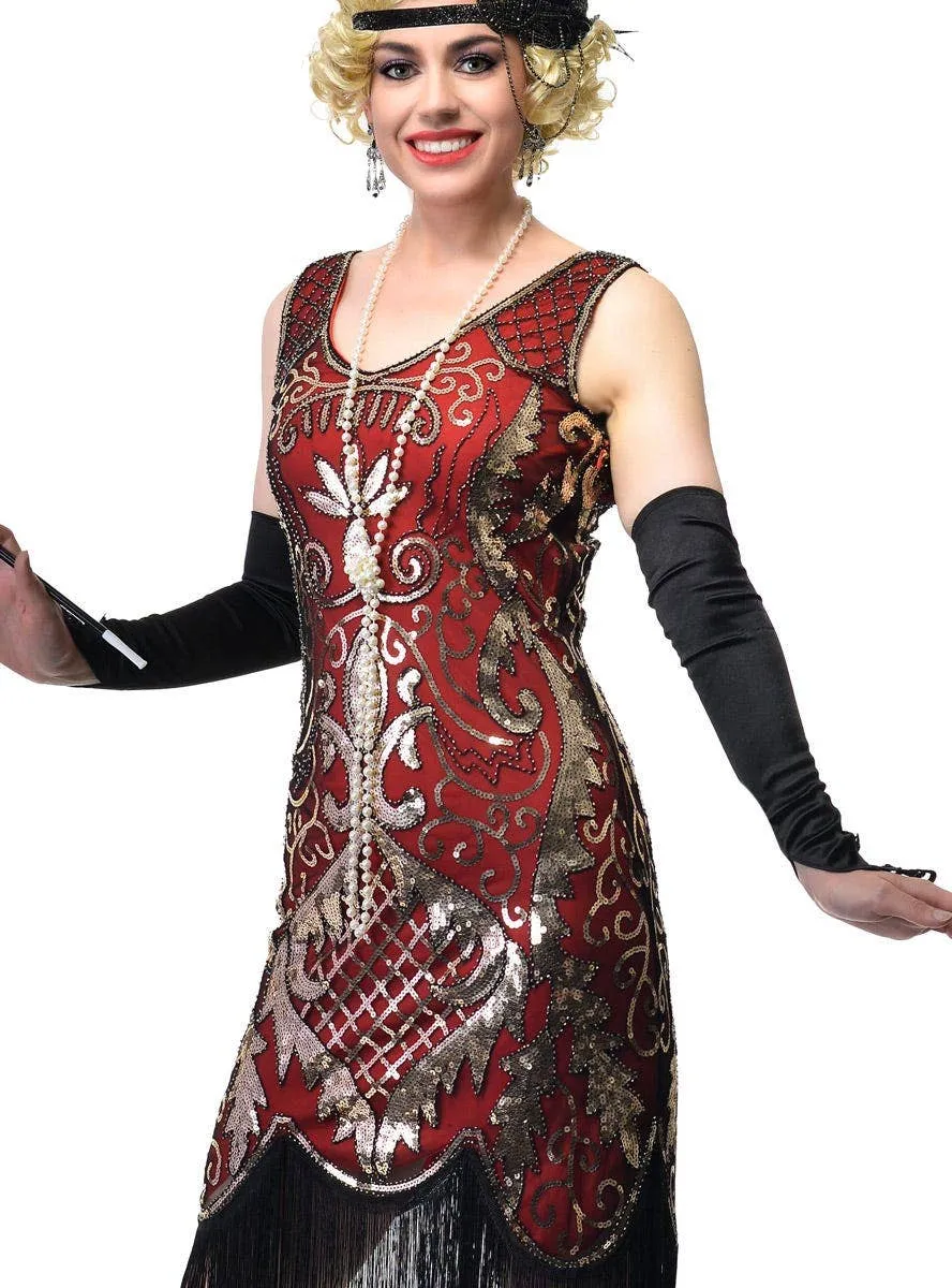 1920s Plus Size Womens Red and Gold Sequin Flapper Dress