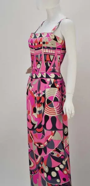 1960s Emilio Pucci Silk Jersey Multi Color Maxi Dress