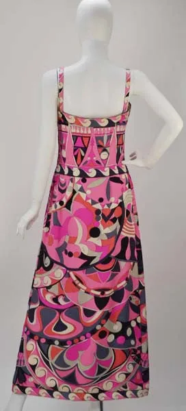 1960s Emilio Pucci Silk Jersey Multi Color Maxi Dress