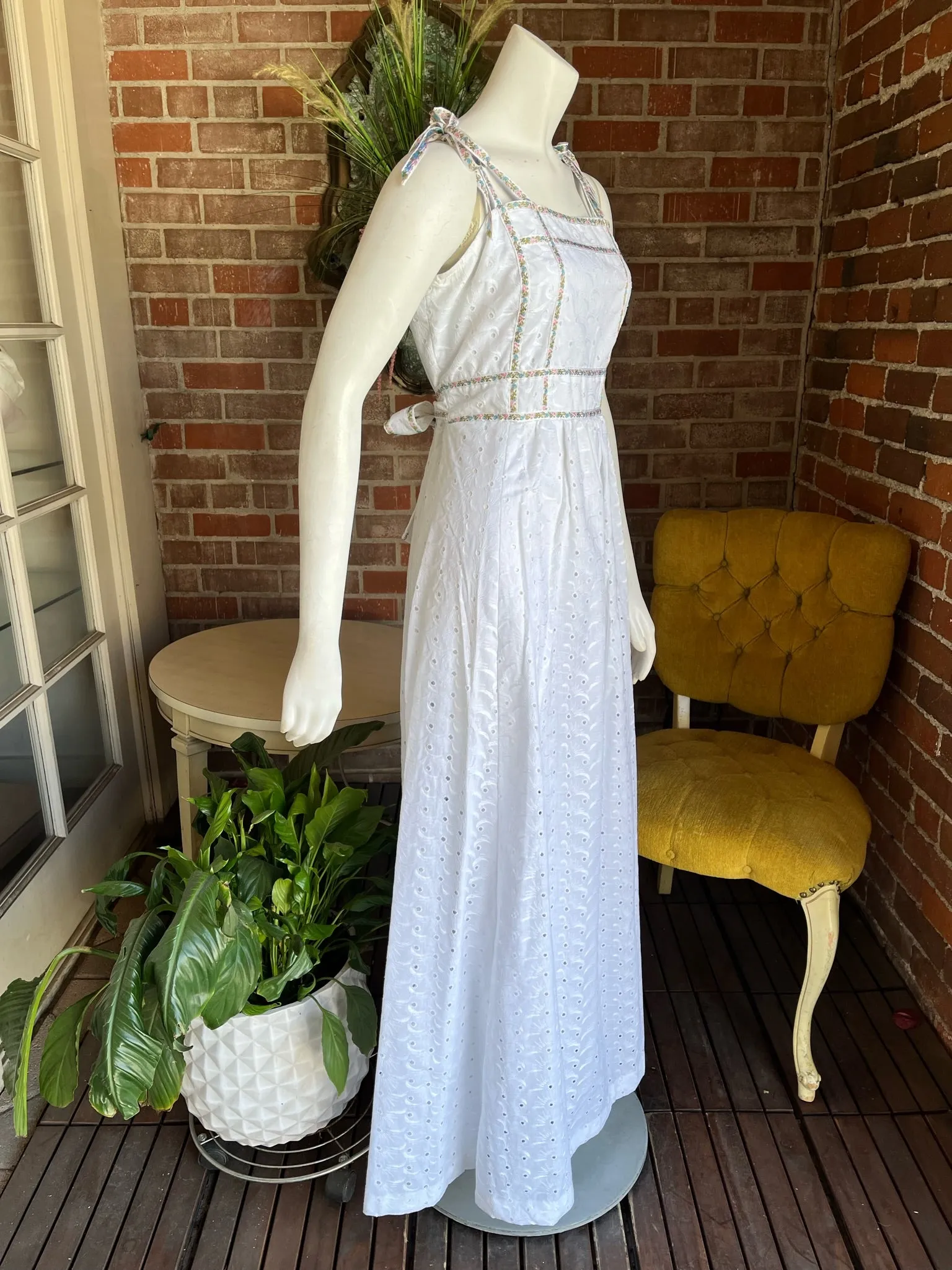 1970s Eyelet Maxi Dress