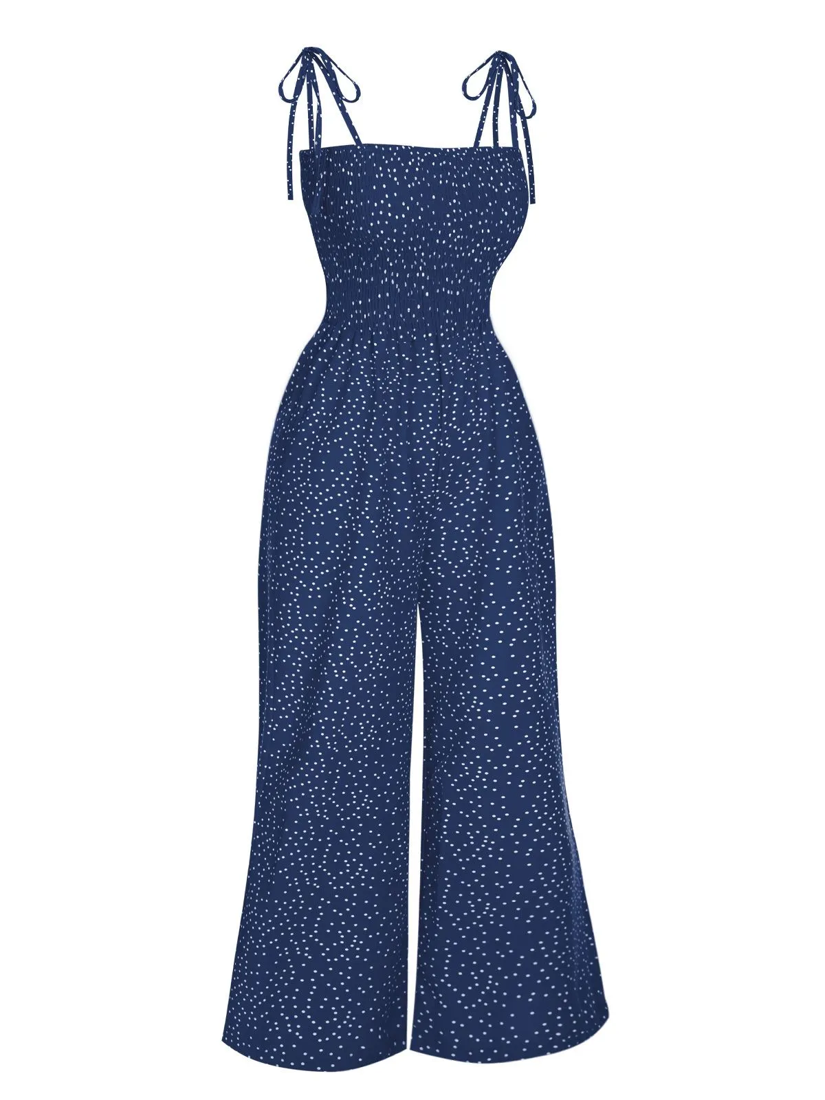 1970s Polka Dots Spaghetti Strap Bind Jumpsuit