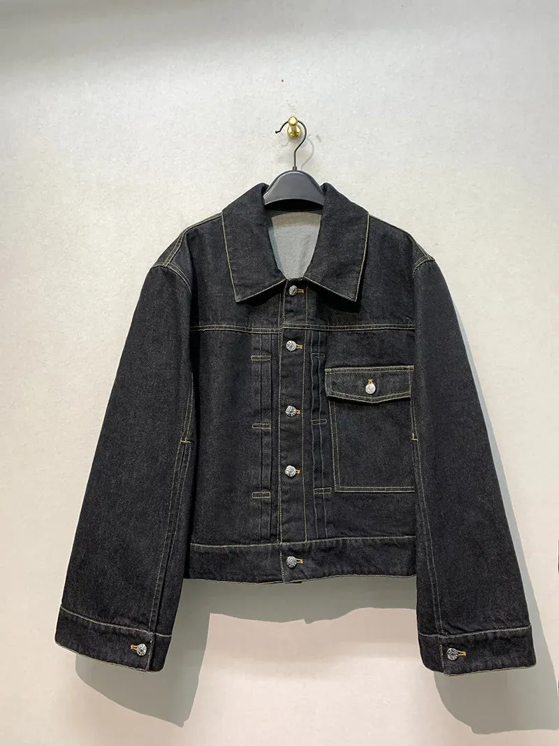 2025 Spring New Vintage Casual Jeans Jacket Women Turn-down Collar Loose Sleeve Fashion Denim Coat Japanese All-match Outwears