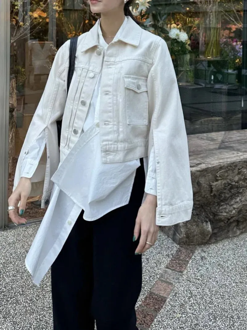 2025 Spring New Vintage Casual Jeans Jacket Women Turn-down Collar Loose Sleeve Fashion Denim Coat Japanese All-match Outwears