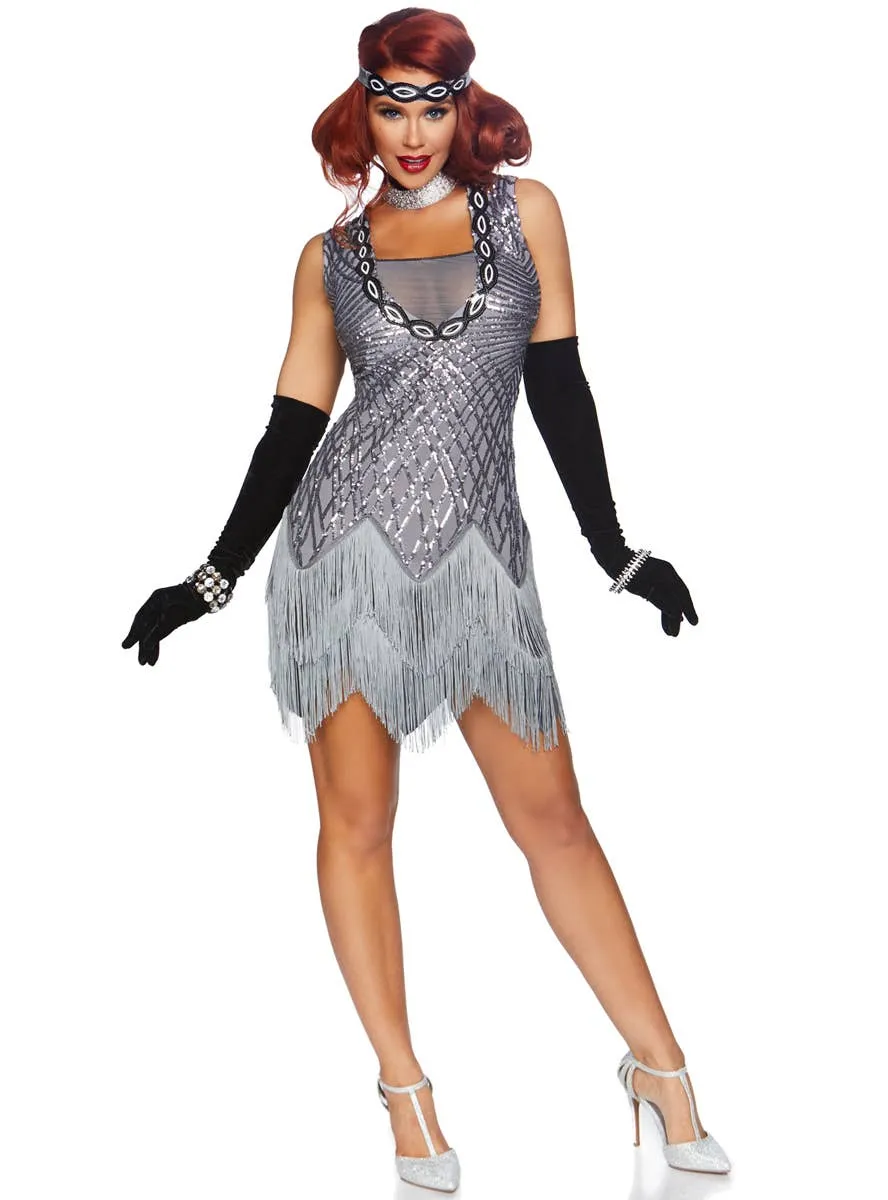 20s Roaring Roxy Deluxe Silver Womens Flapper Costume