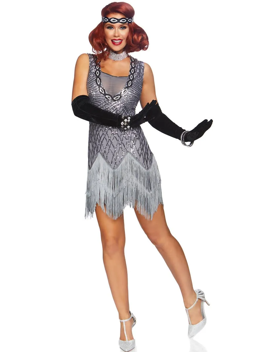 20s Roaring Roxy Deluxe Silver Womens Flapper Costume