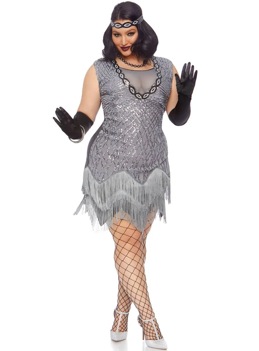 20s Roaring Roxy Plus Size Womens Silver Great Gatsby Costume