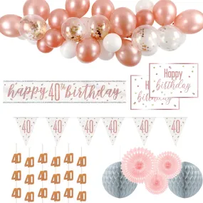 40th Birthday Rose Gold Glitz Decoration Pack