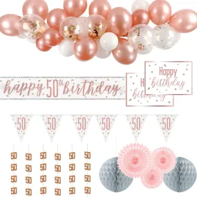 50th Birthday Rose Gold Glitz Decoration Pack