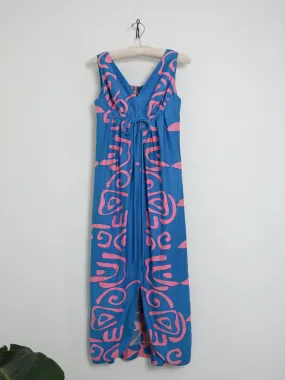 60's Turquoise Abstract Hawaiian Dress