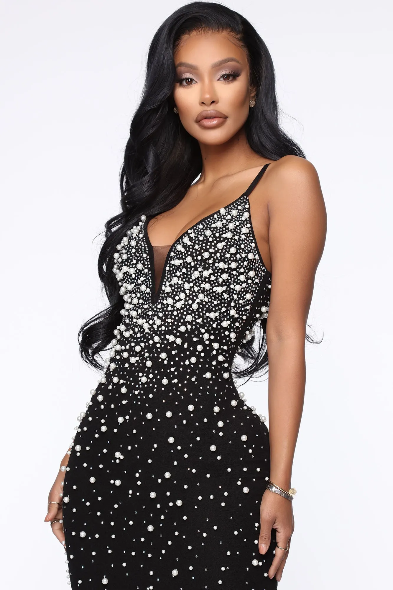 A Girl In Pearls Maxi Dress - Black