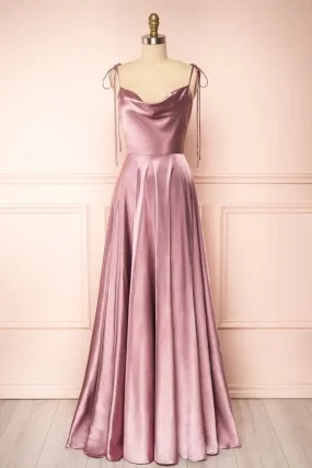 A-line Cowl Neck Long Formal Dress Pink prom dress   fg1502