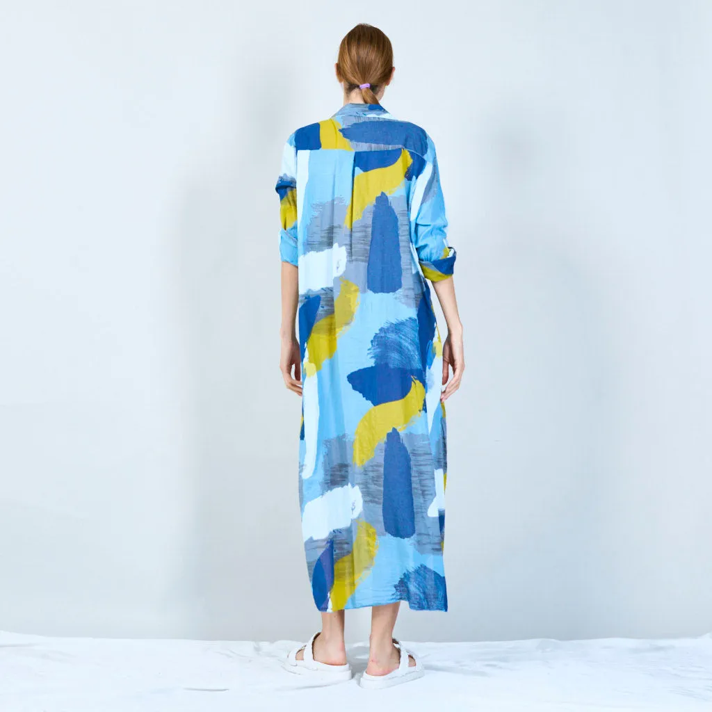 Abstract print long shirt dress wholesale