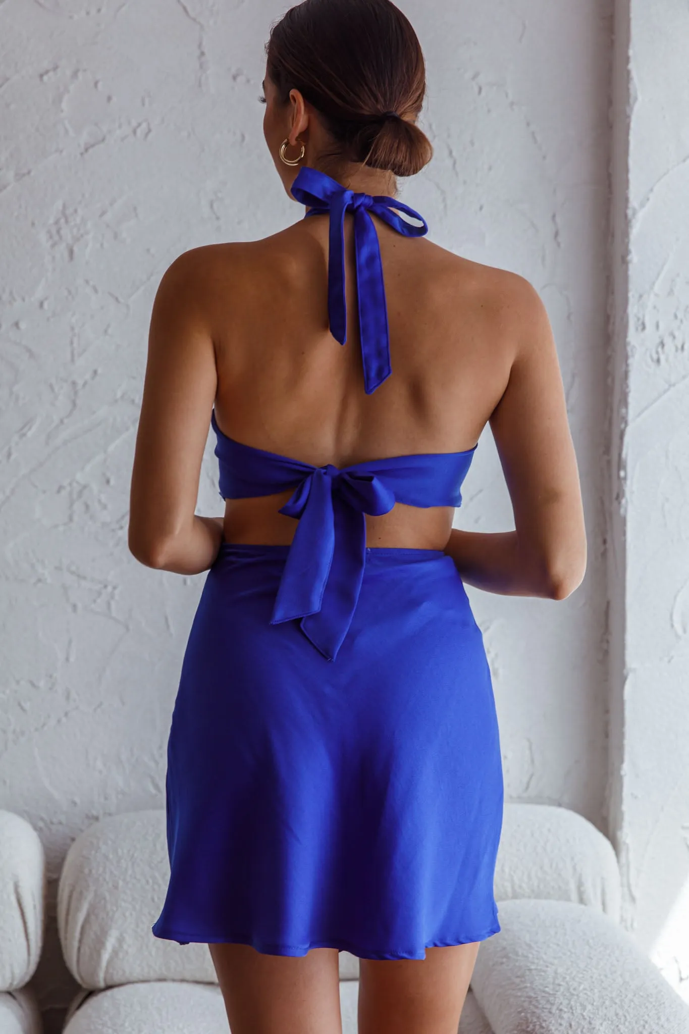 Acapulco Halterneck Tie-Up Back Satin Mini Dress Cobalt Blue