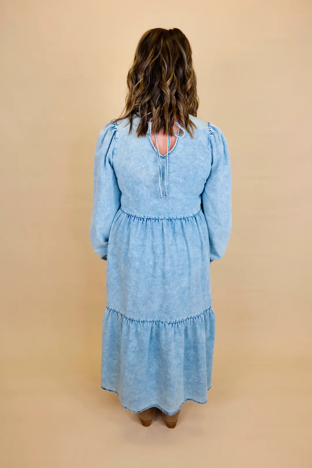 Acid Wash Tiered Maxi Dress