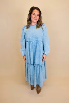 Acid Wash Tiered Maxi Dress