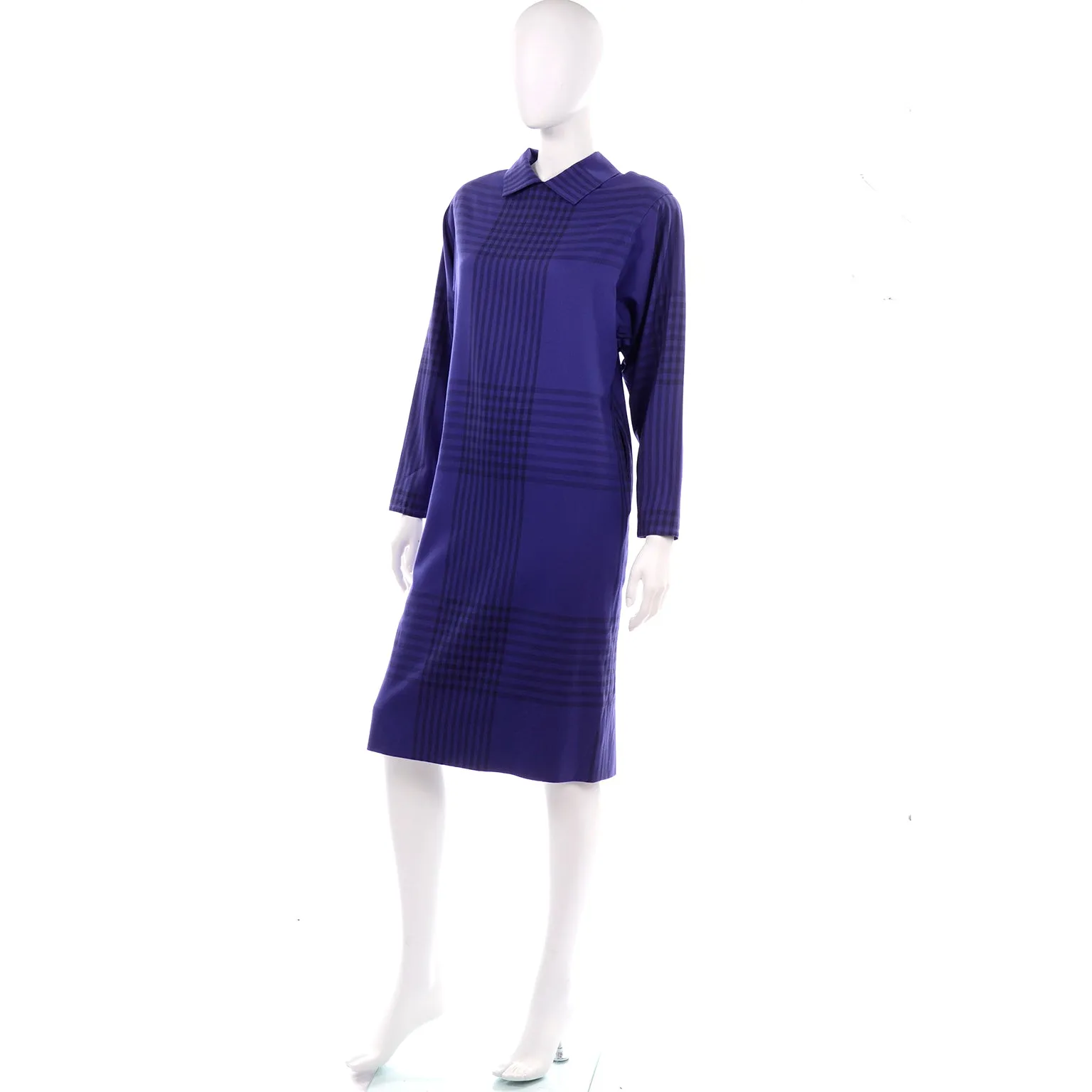 Adele Simpson Blue Plaid Vintage Wool Day Dress