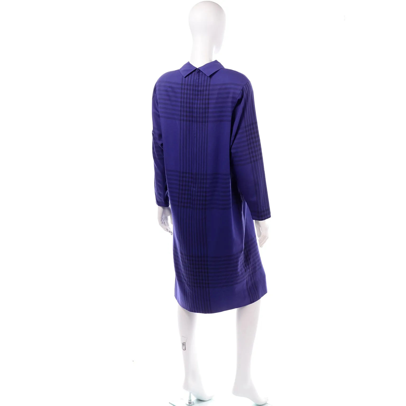 Adele Simpson Blue Plaid Vintage Wool Day Dress