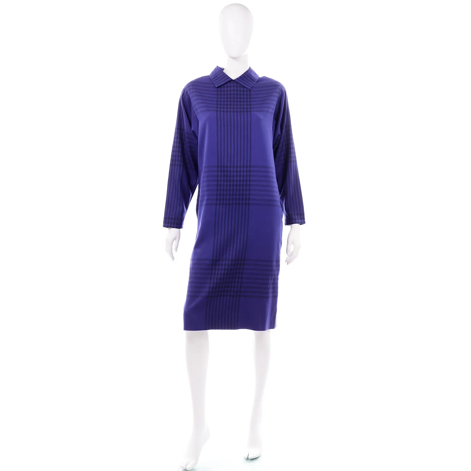 Adele Simpson Blue Plaid Vintage Wool Day Dress