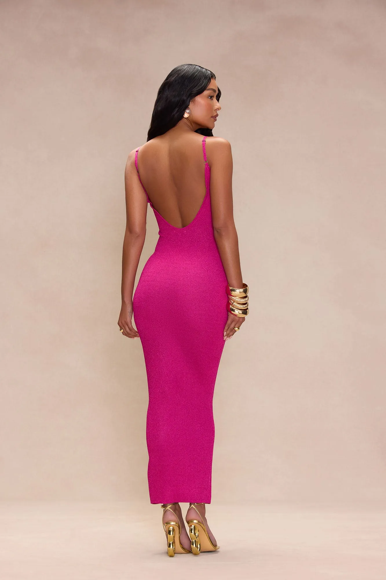 Adeline Glitter Maxi Dress - Magenta