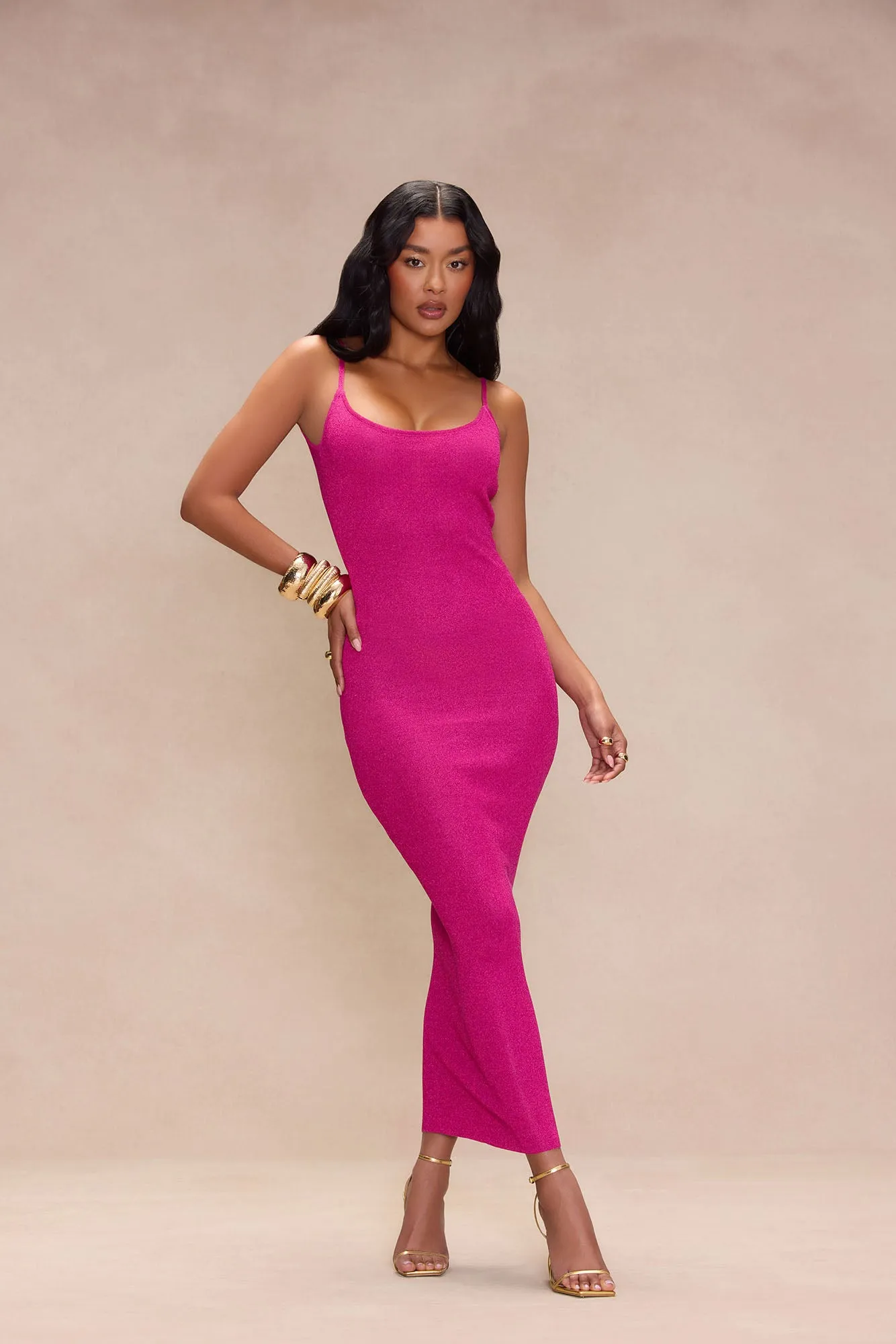 Adeline Glitter Maxi Dress - Magenta