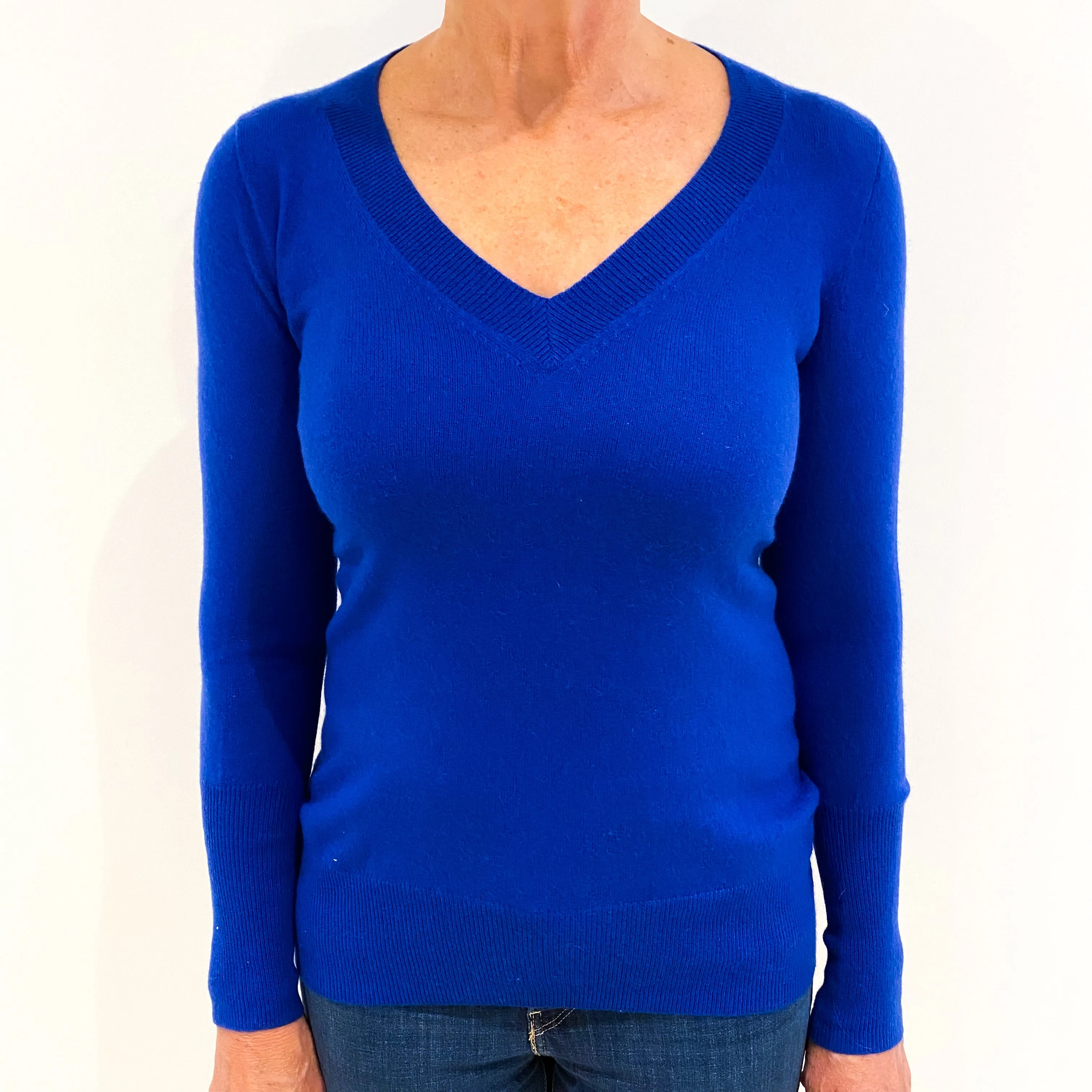 Admiral Blue Cashmere V Neck Jumper Medium