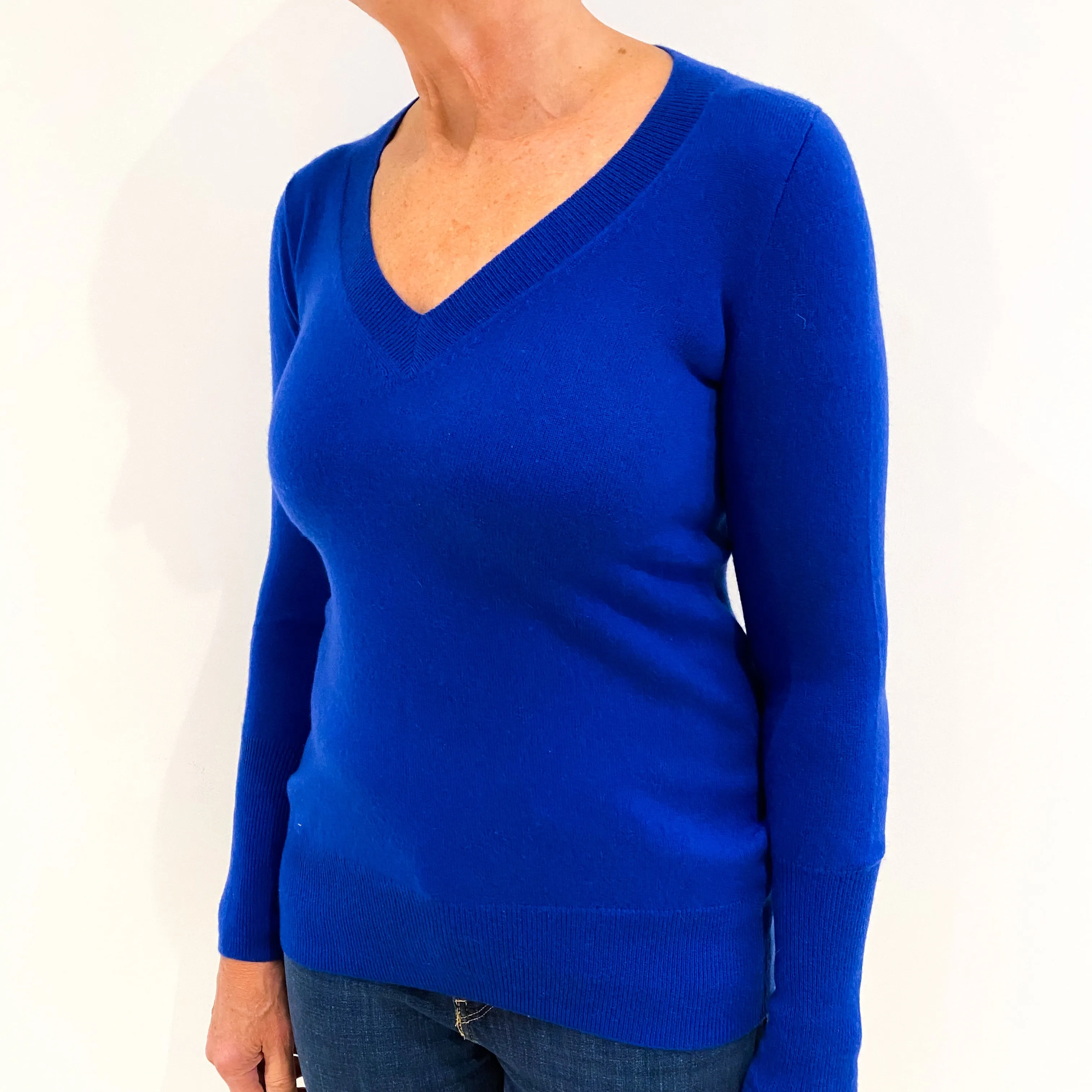 Admiral Blue Cashmere V Neck Jumper Medium