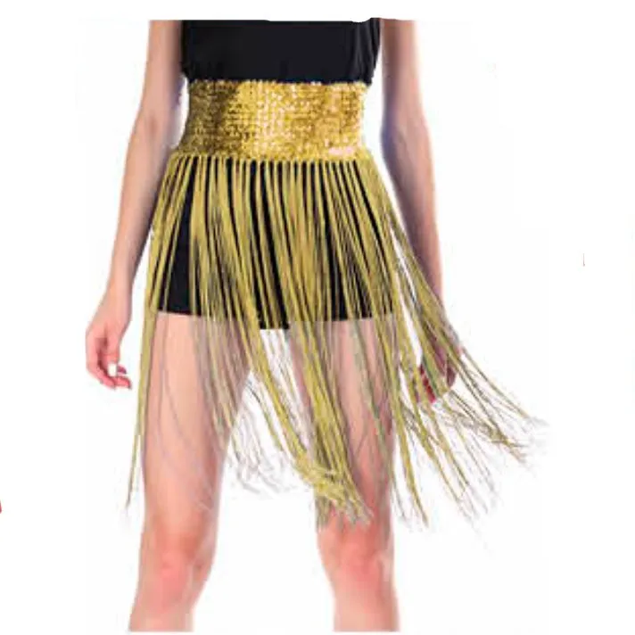 Adult Sequin Belt with Fringe - Gold