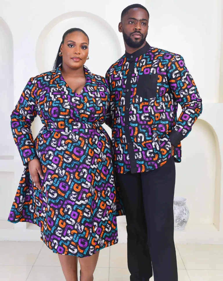 African Print Long Sleeve Wrap Midi Dress - Tolani