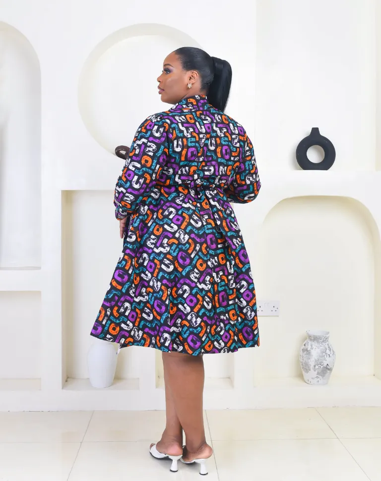 African Print Long Sleeve Wrap Midi Dress - Tolani