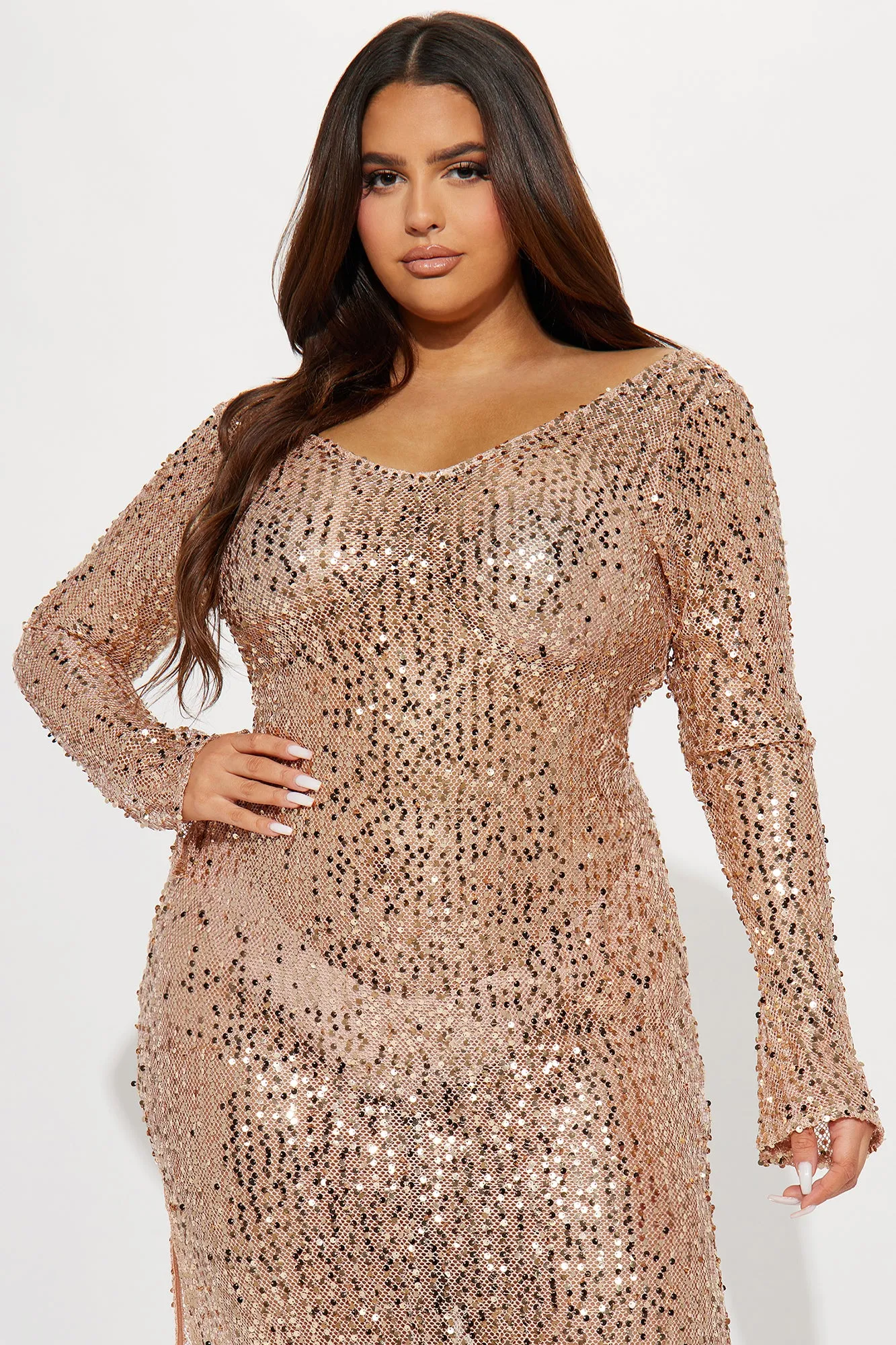 Alicia Sequin Crochet Maxi Dress - Rose Gold