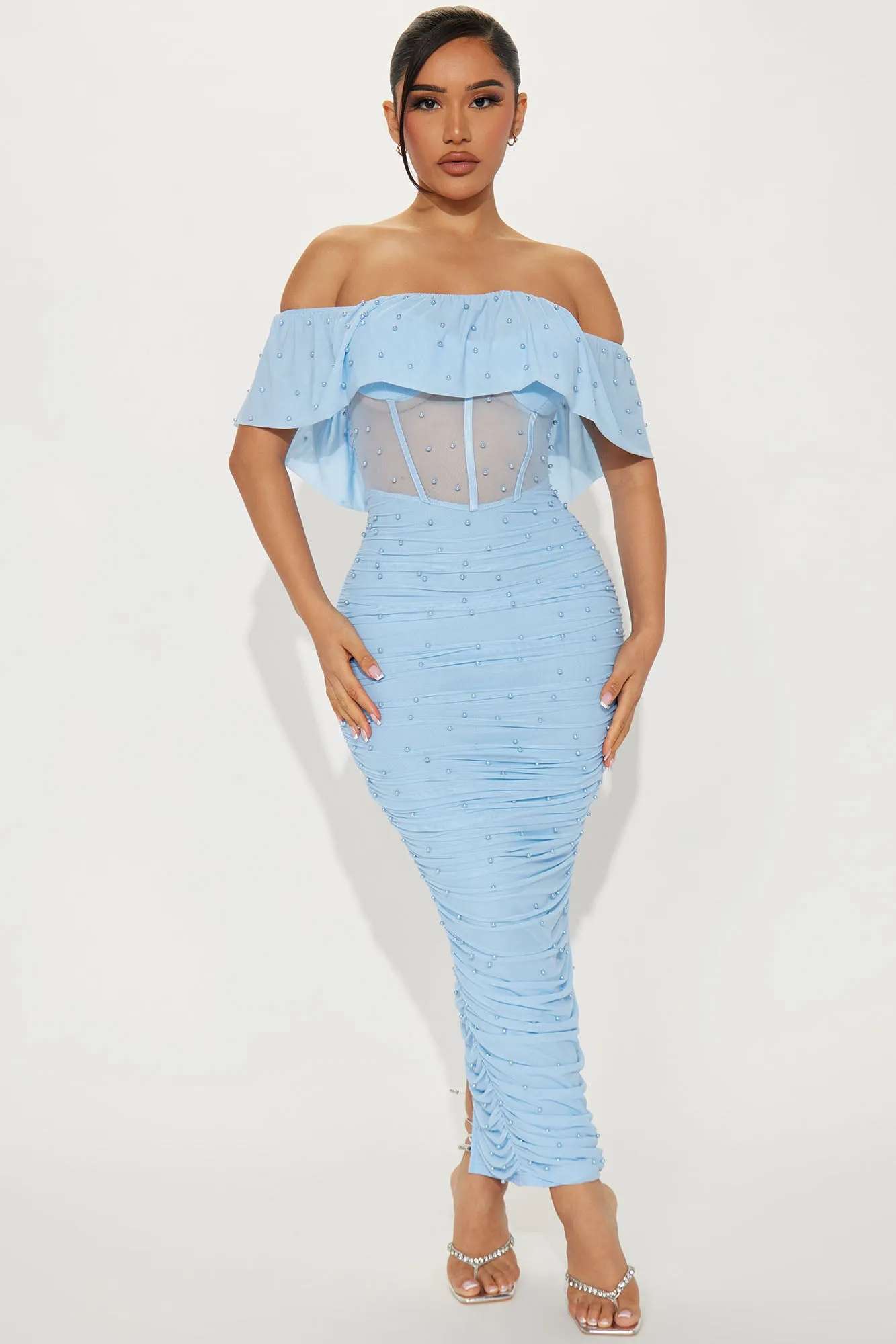 All An Illusion Pearl Maxi Dress - Light Blue