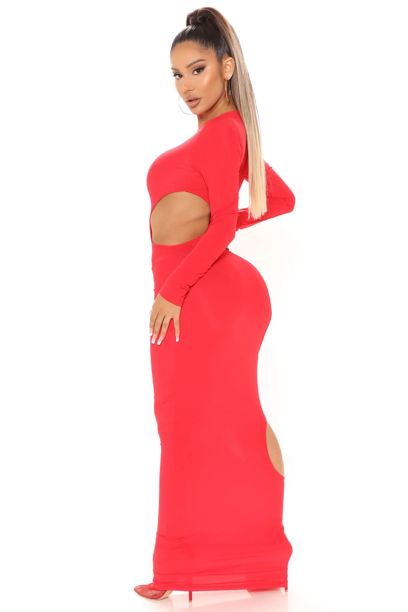 All Fame Cut Out Maxi Dress - Red