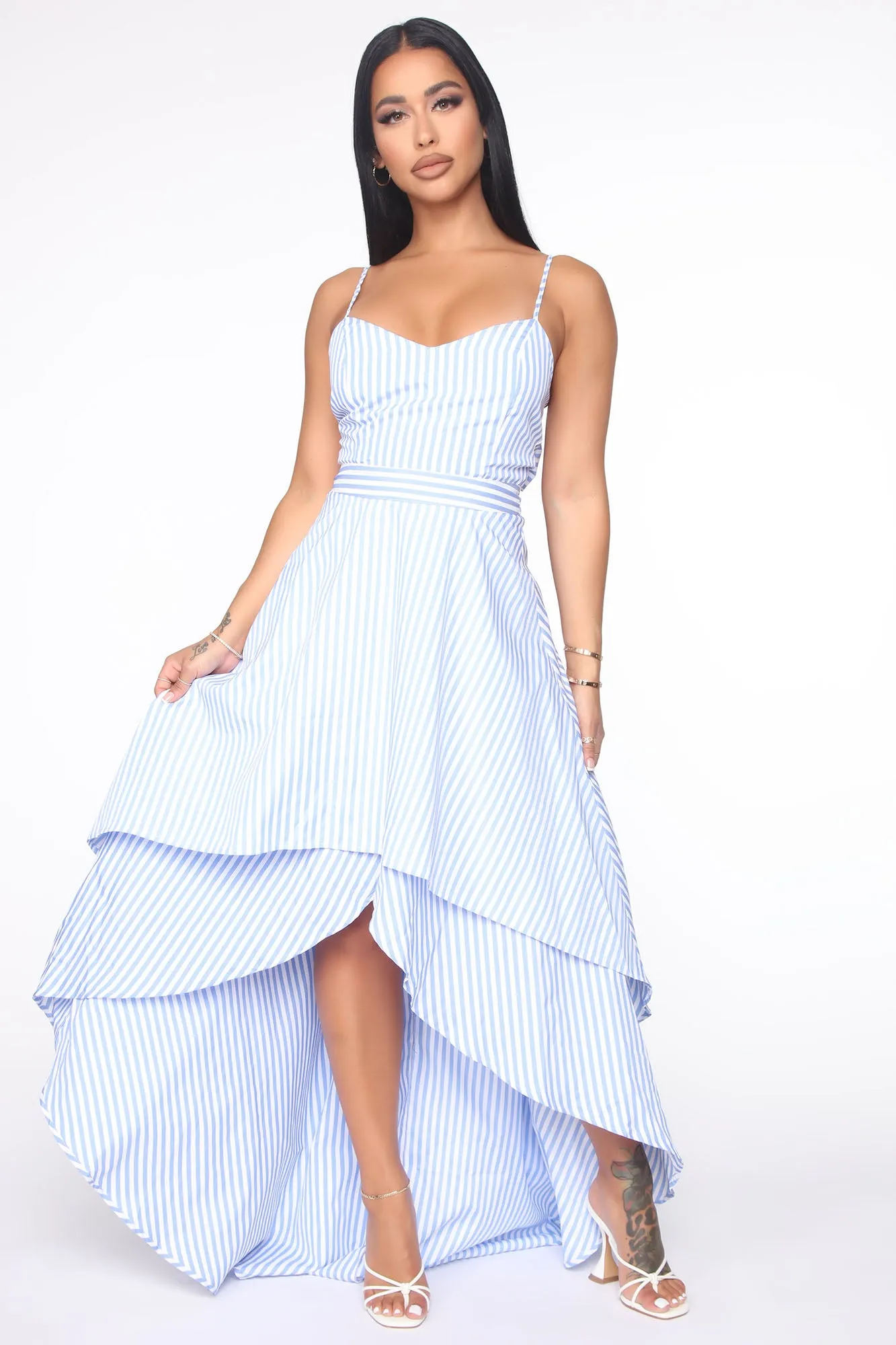 All Lined Up High Low Maxi Dress - Blue