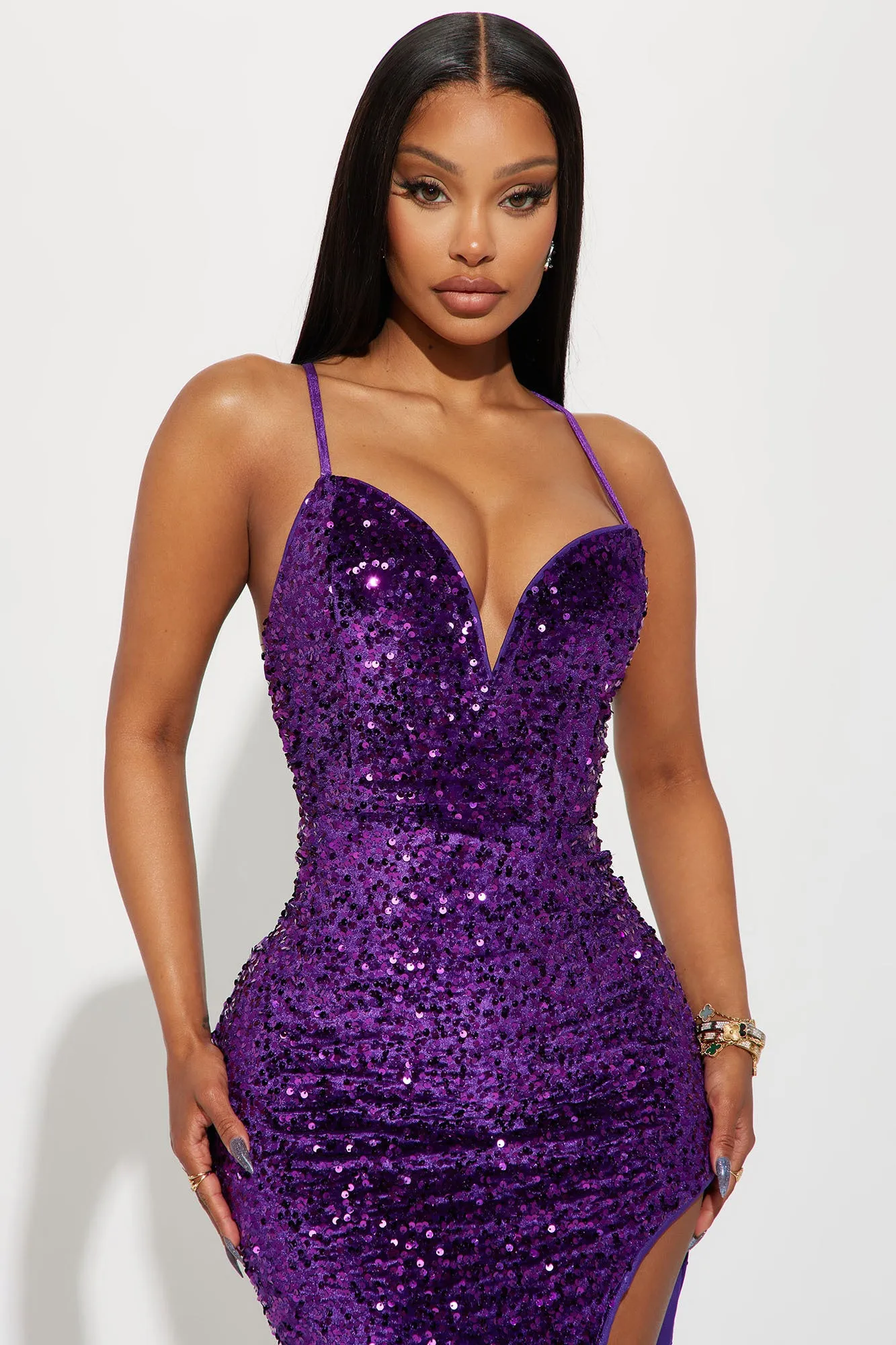 Allison Velvet Sequin Gown - Purple