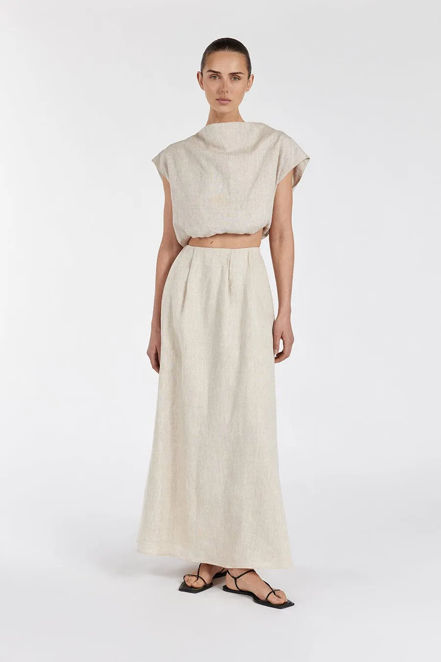 AMY NATURAL LINEN MIDI SKIRT