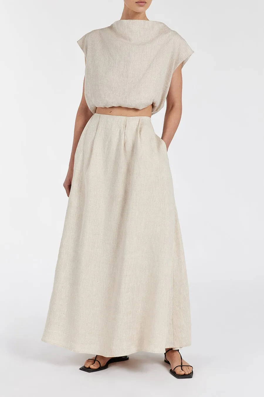 AMY NATURAL LINEN MIDI SKIRT