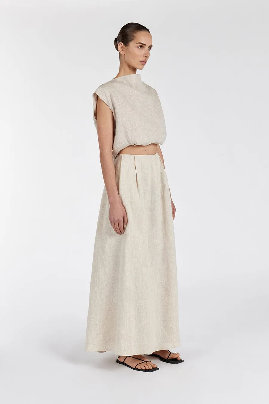 AMY NATURAL LINEN MIDI SKIRT