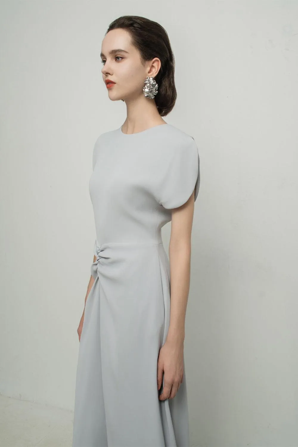 Angelique A-line Split Sleeved Silk Midi Dress