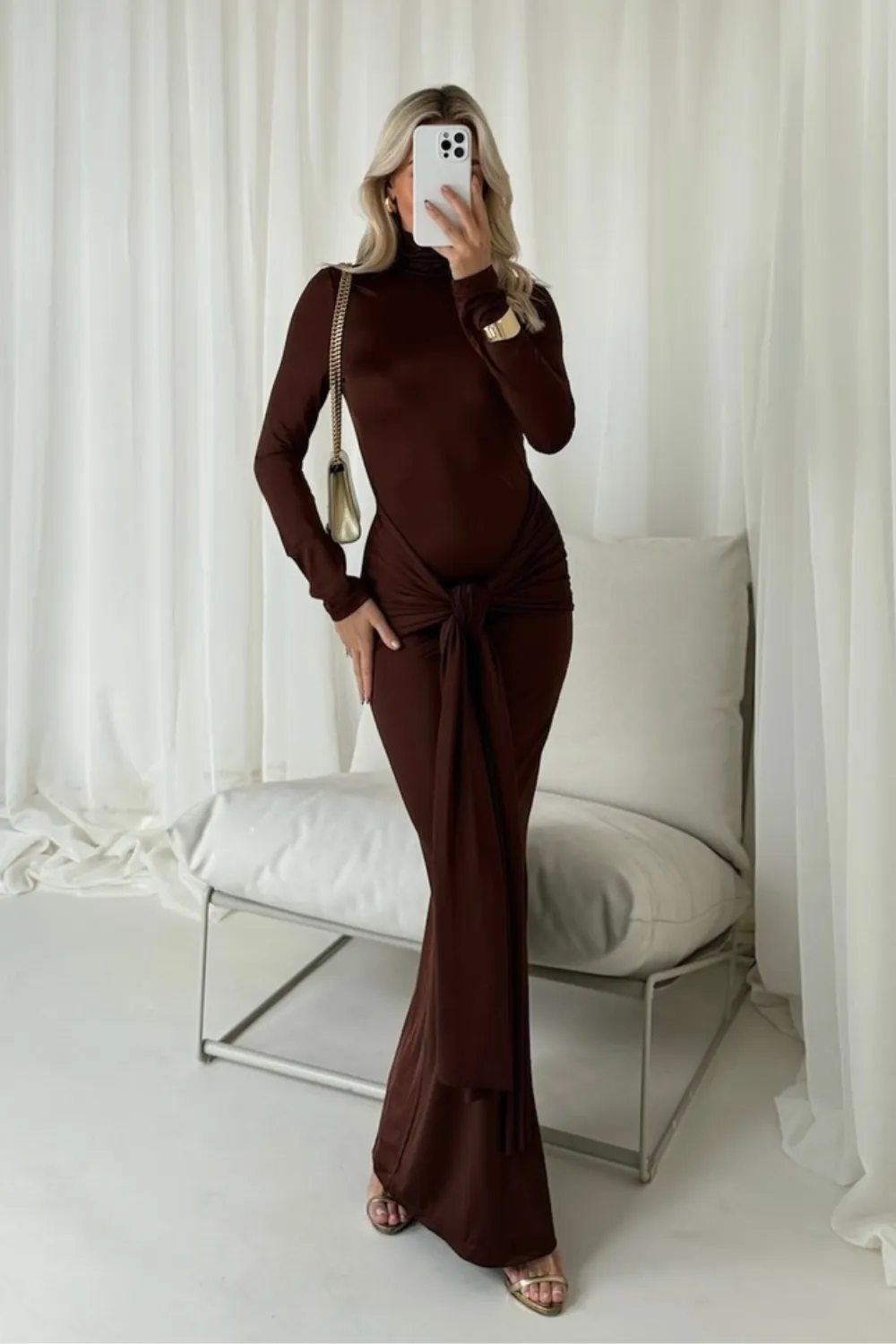 Anna chocolate knot detail maxi dress