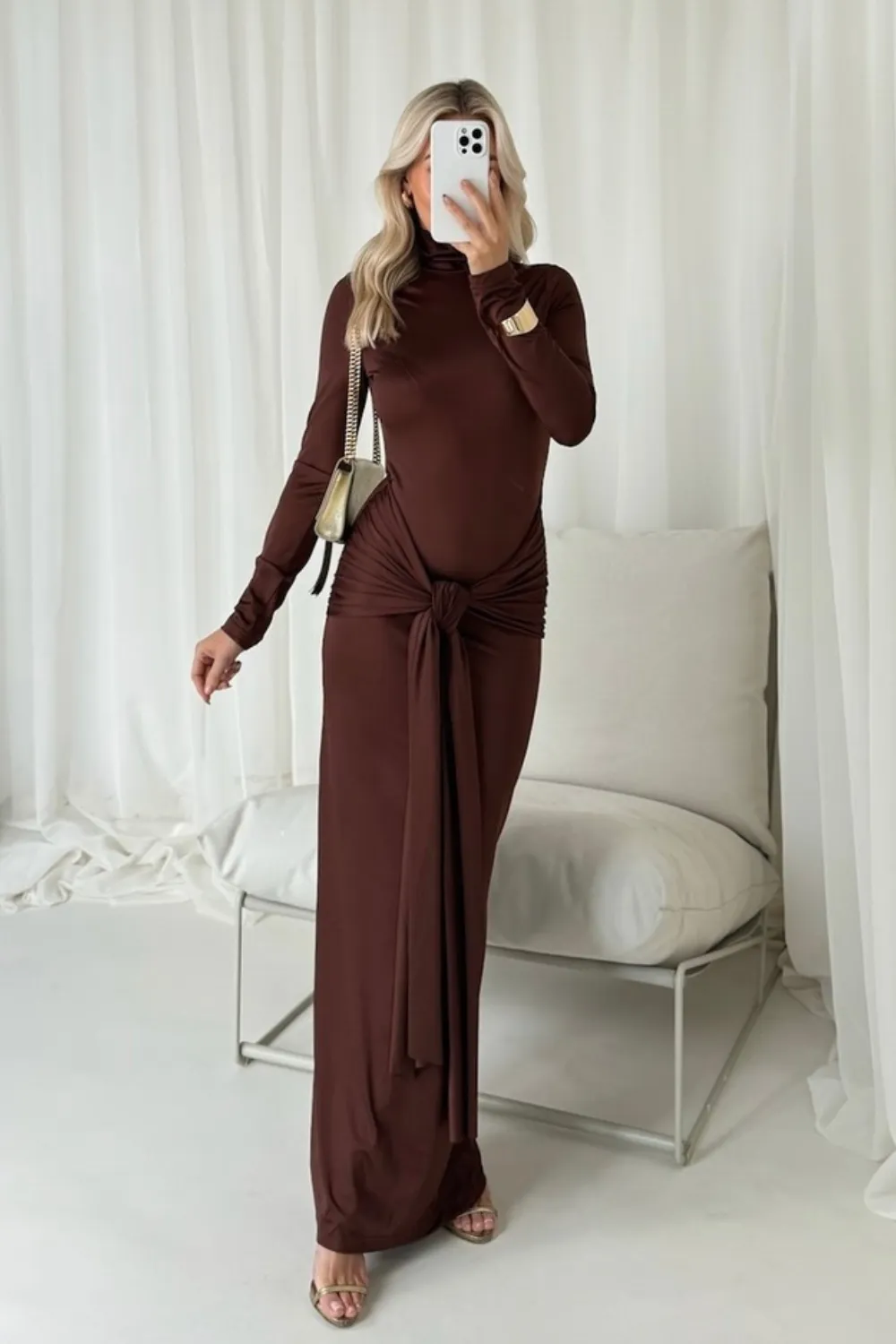 Anna chocolate knot detail maxi dress