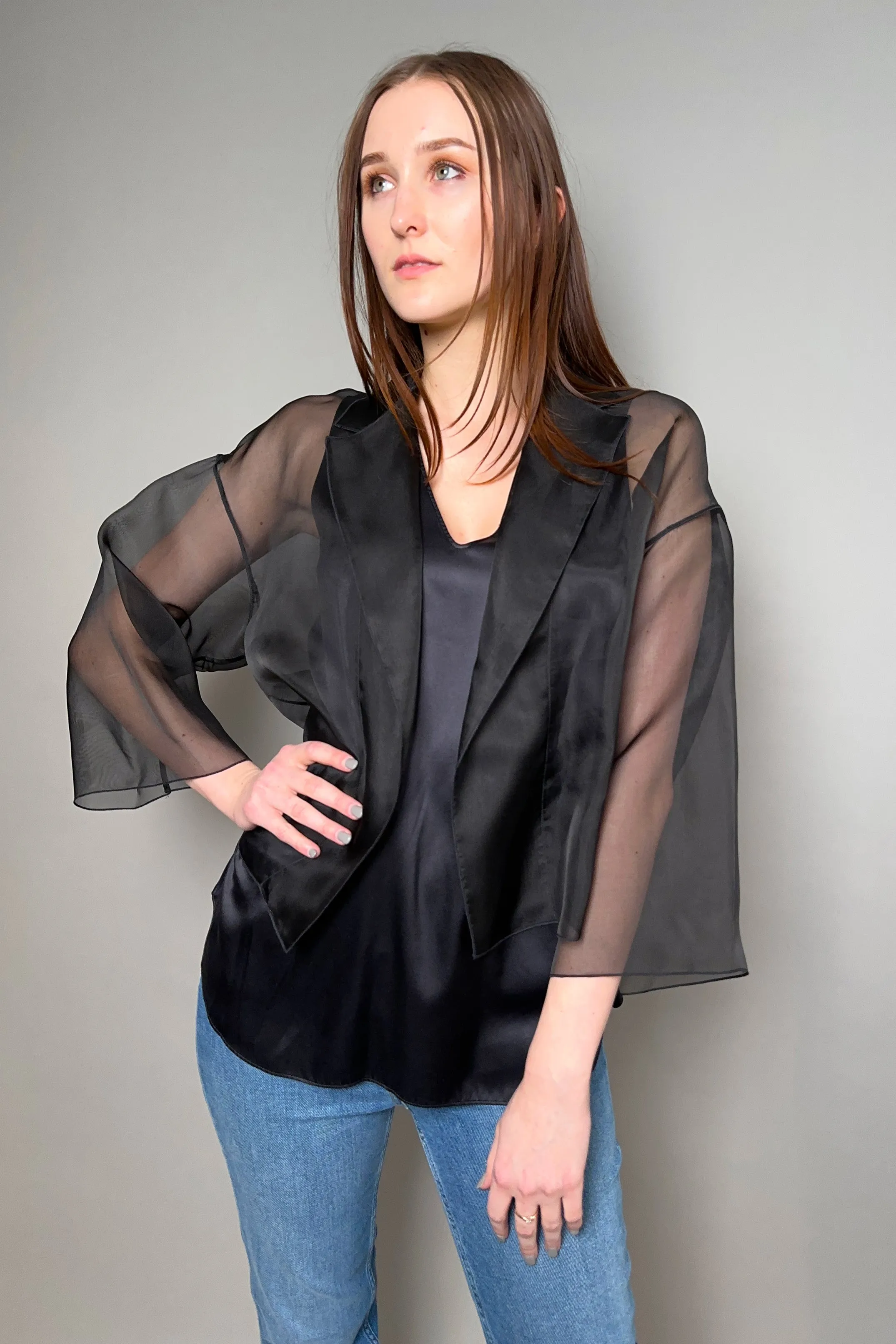 Antonelli Pecan Silk V-Neck Tank Top in Black