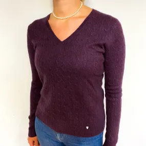 Aubergine Purple Cashmere V-Neck Jumper Small