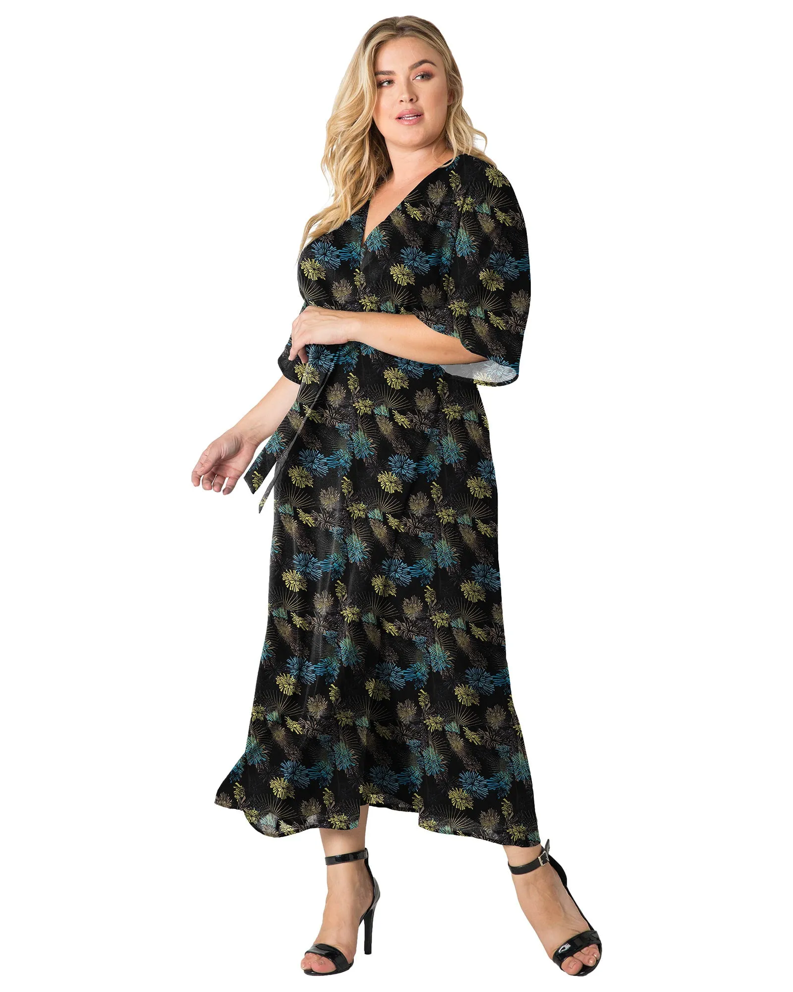 Aubrey Kimono Wrap Maxi Dress | Black Sparkler