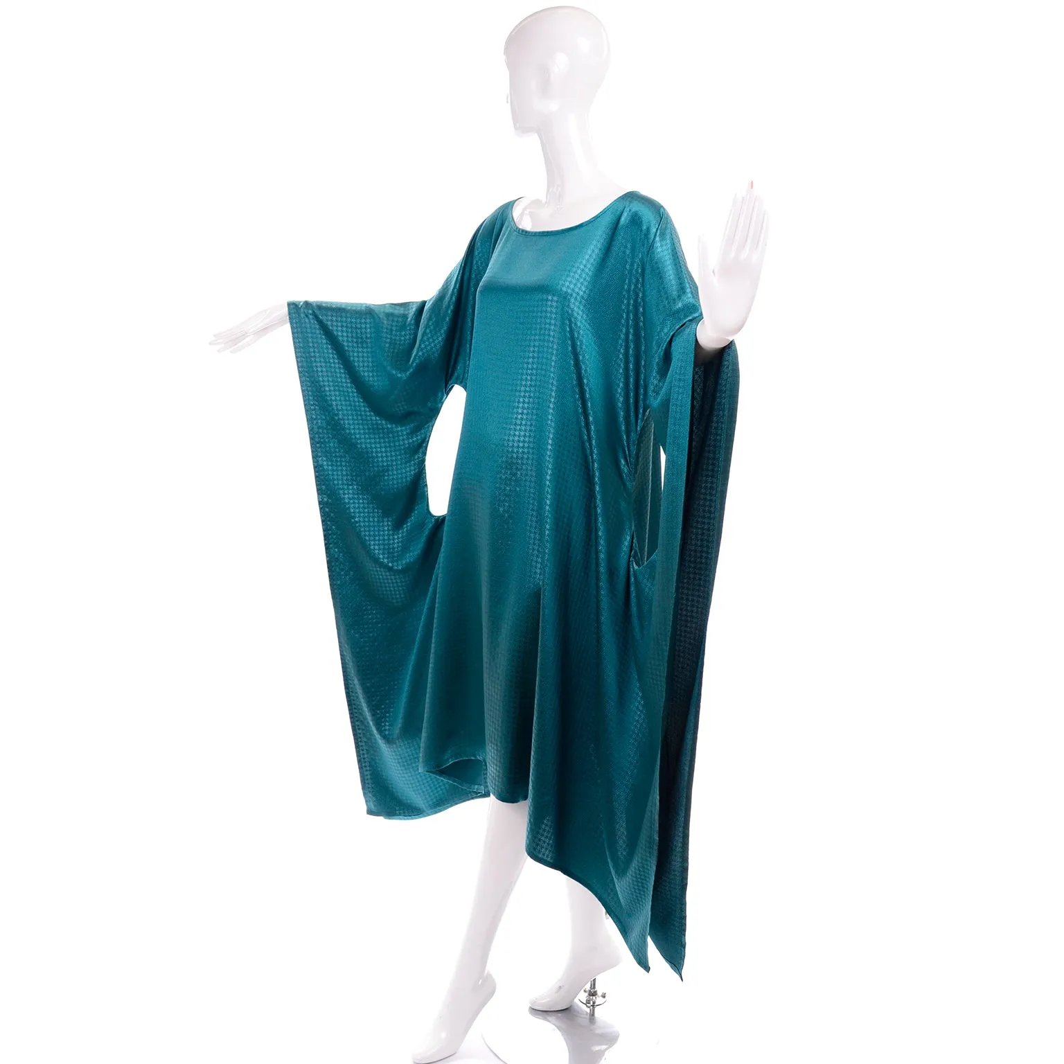 Avant Garde Teal Green Caftan Style Dress w/ Circle Cutout Sides