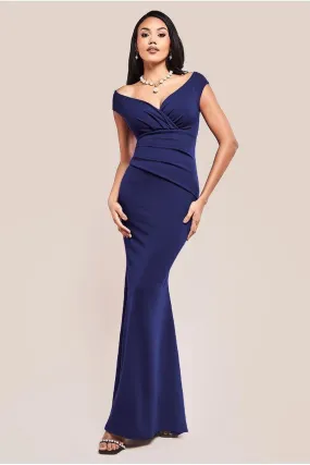 Bardot Pleated Maxi Dress - Navy by Goddiva