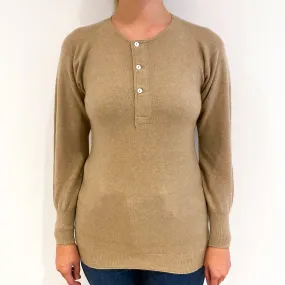 Beige Cashmere 1/4 Button Crew Neck Jumper Small