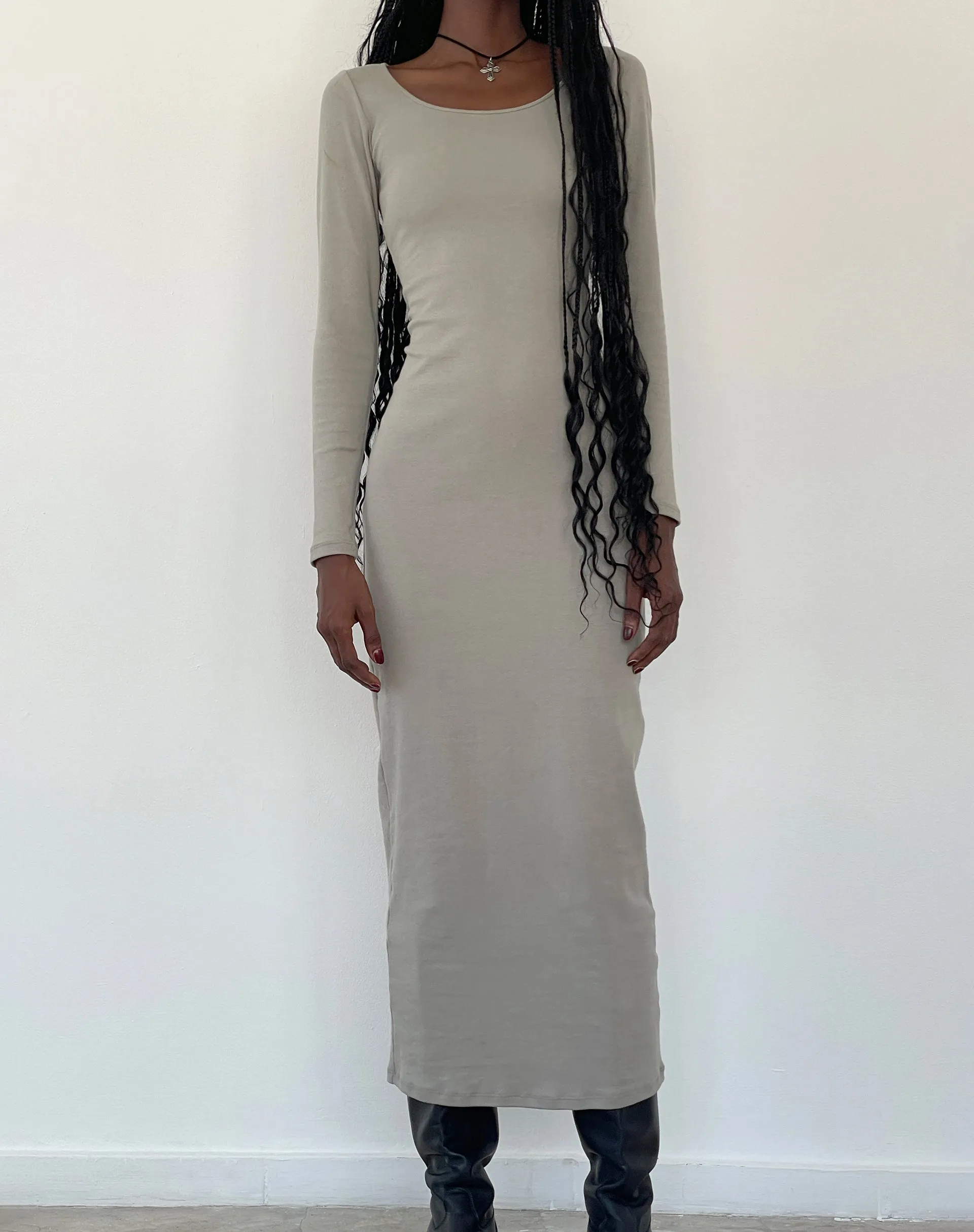 Belila Long Sleeve Maxi Dress in Sage Grey