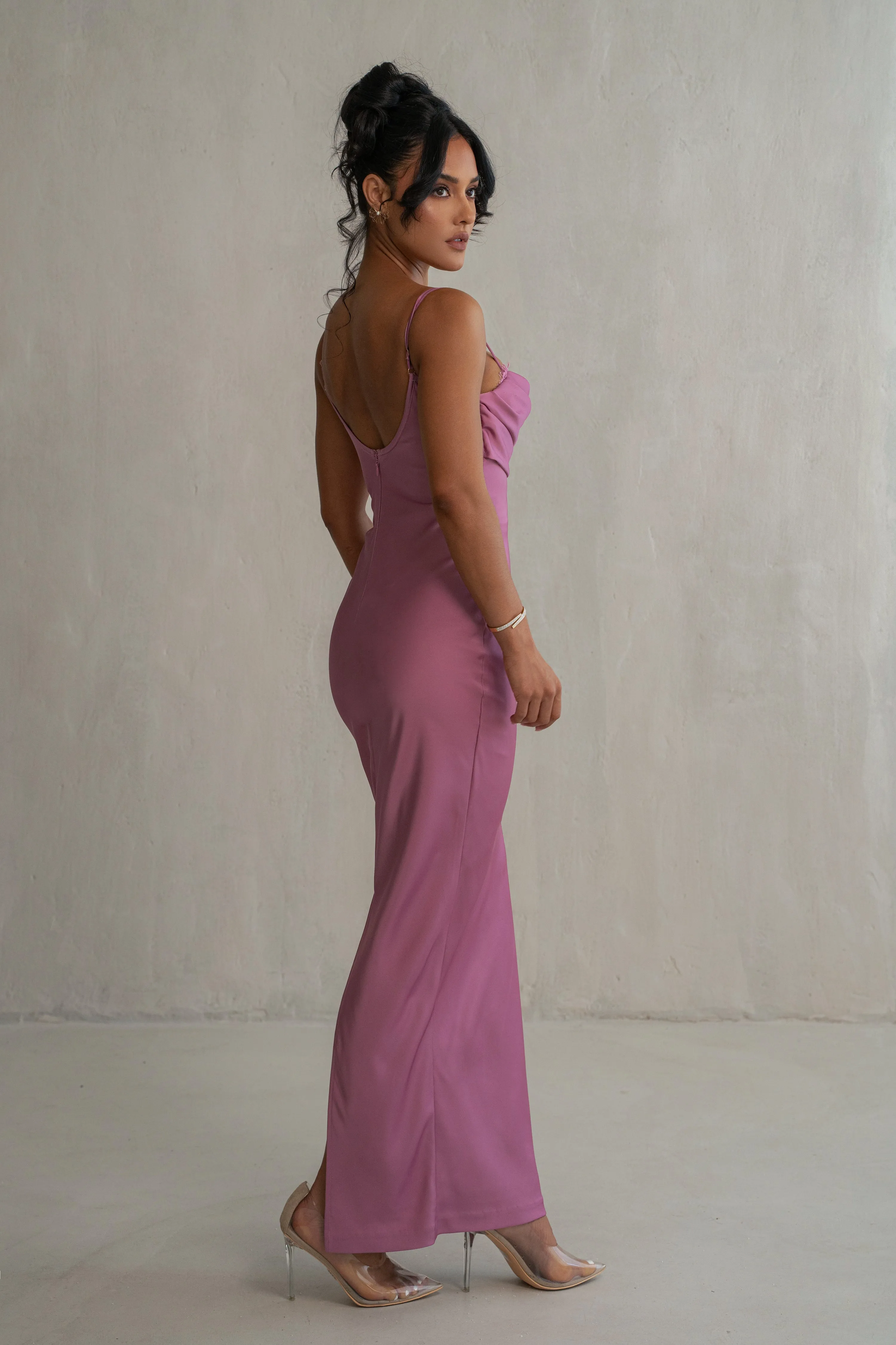 Berry Unveiled Satin Maxi Dress