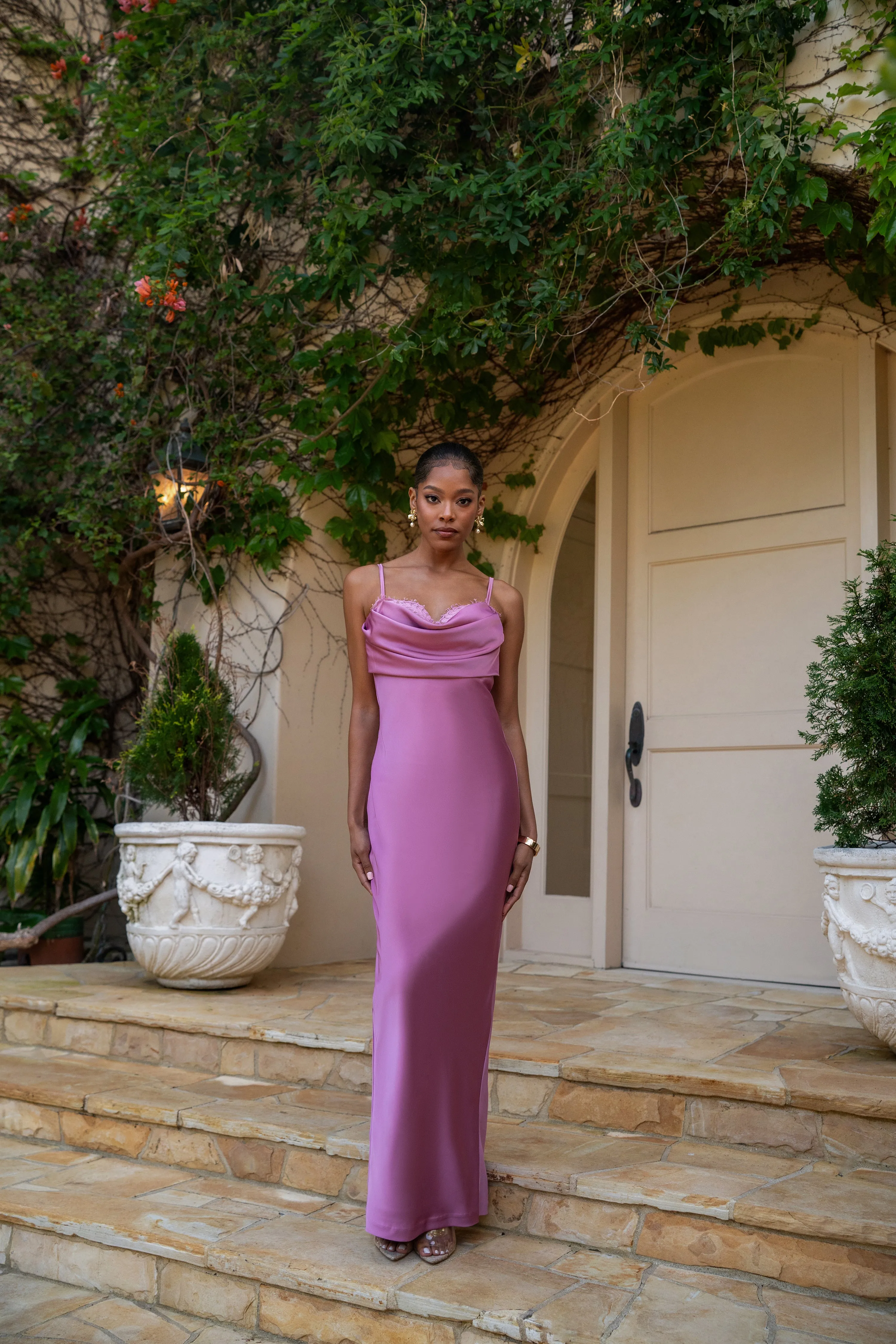 Berry Unveiled Satin Maxi Dress