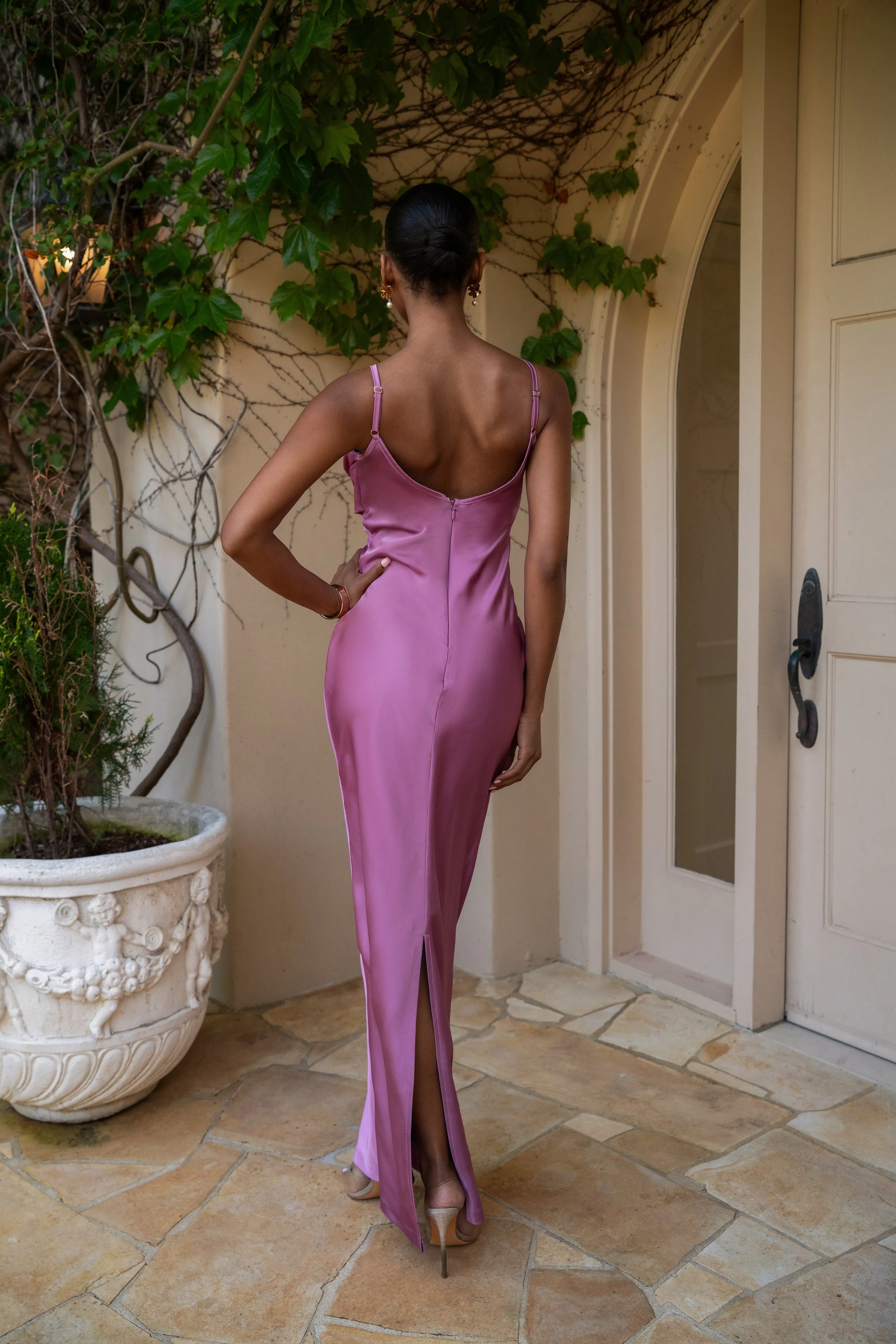 Berry Unveiled Satin Maxi Dress